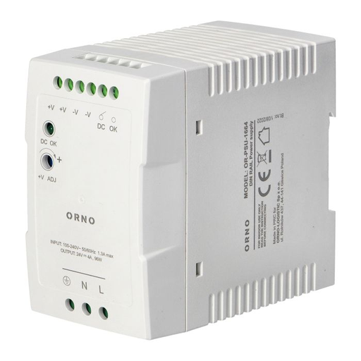 [ORNOR-PSU-1664] 140832 - Industrial power supply for a DIN rail, 24VDC, 4A, 96W, plastic housing