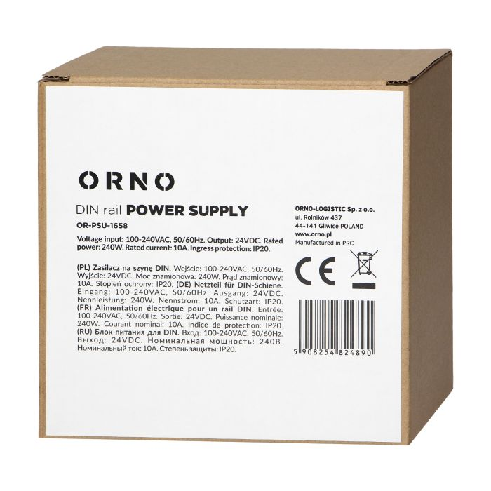 [ORNOR-PSU-1658] 140836 - Industrial power supply for a DIN rail, 24VDC, 10A, 240W, metal housing