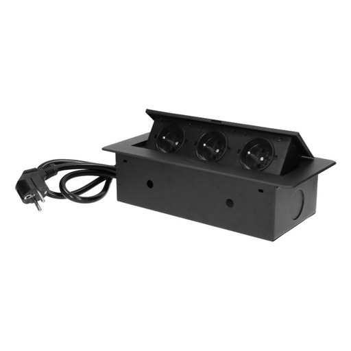[ORNOR-AE-1337/B/3M] 141053 - Recessed furniture sockets 3x2P+E with 3m cable flat and milled edge, black