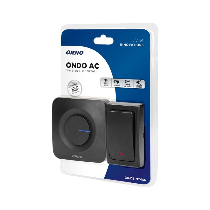 [ORNOR-DB-MT-156] 140003-ONDO AC draadloos deurbel plug-in systeem, met batterijloze knop, bereik tot 200m. -ORN