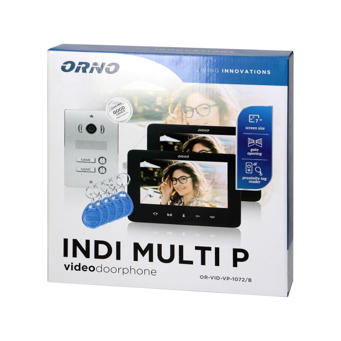 [ORNOR-VID-VP-1072/B] 140011-Video-intercomset INDI MULTI N voor twee families zonder hoorn met meerkleurig 7" LCD-scherm