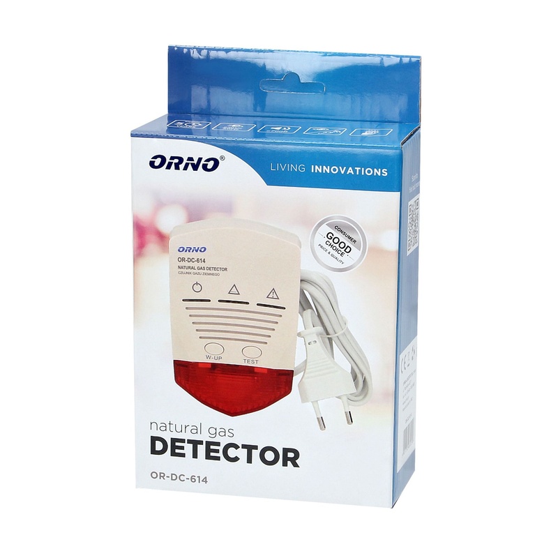 [ORNOR-DC-614] 140019 - Aardgasdetector 230V AC voeding: 230VAC, 50/60Hz; flits- en geluidsindicator; luid alarm – tot 75 dB; LED-indicatie