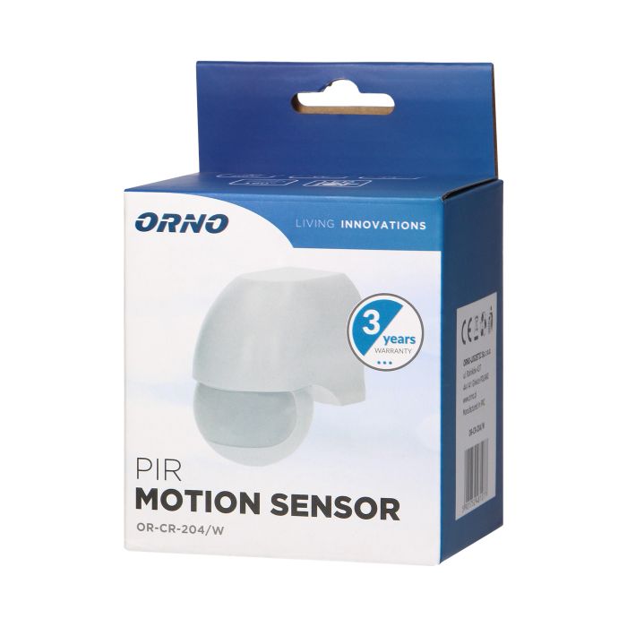 [ORNOR-CR-204/W] 140023 - Adjustable PIR motion sensor 180°, IP44 detection range 180 degree; rated load 1200W; protection rating IP44