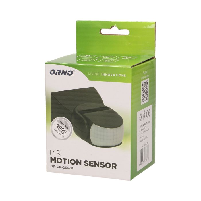 [ORNOR-CR-236/B] 140026 - Adjustable PIR motion sensor, IP65 detection range 180 degree, 12m; protection rating IP65; black