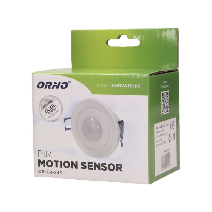[ORNOR-CR-243] 140031-Adjustable flush mounted PIR motion sensor 360° protection rating IP20; detection range 360°, 6m; works with LEDs-ORN