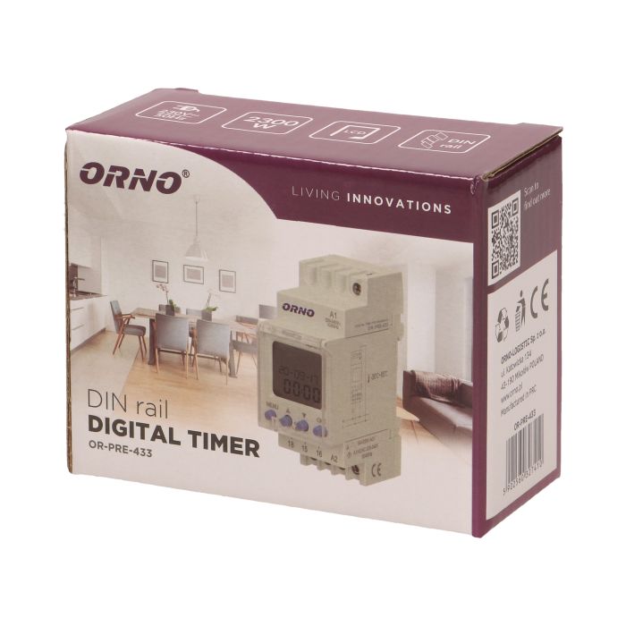 [ORNOR-PRE-433] 140078-DIN rail weekly digital timer 52 time programs; setting a daily, weekly or pulse cycle, automatic summer/winter time switch;-ORN