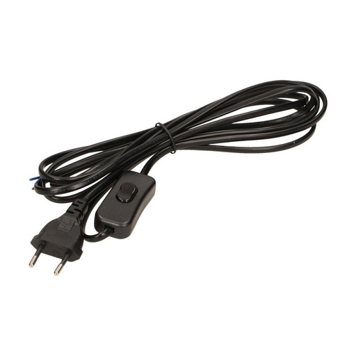 [ORNOR-AE-1394/B] 140096-Power cord with switch and Euro plug, black,cable: 2x0,75mm2. -ORN