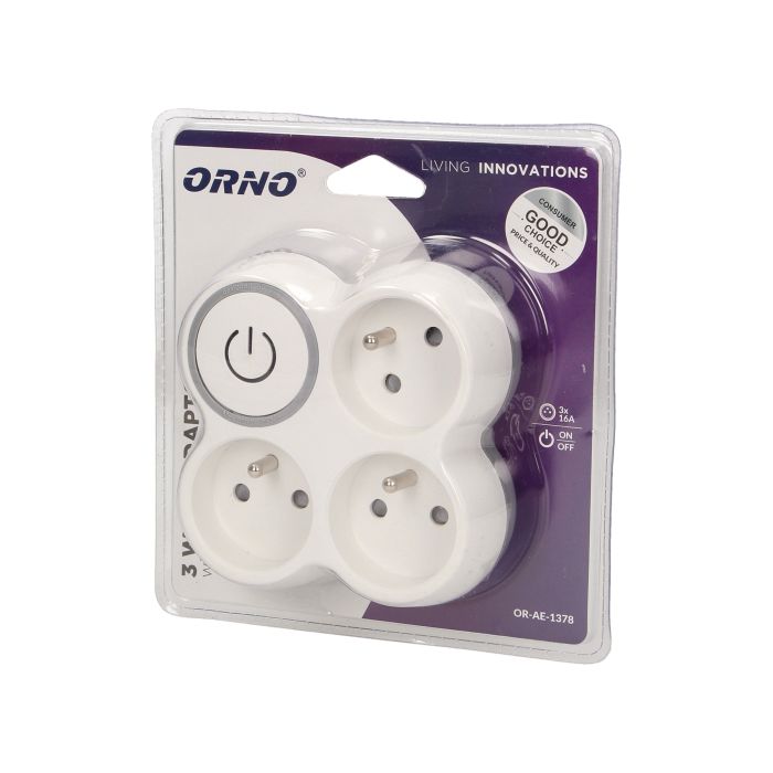 [ORNOR-AE-1378] 140102-Triple socket outlet with ON/OFF switch, 3x2P + Z, backlit switch, color: white, for Belgium and France-ORN