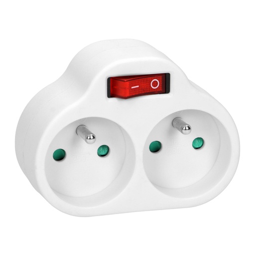 [ORNOR-AE-13187] 140103- Power splitter with 2 round sockets and a central switch, white, for Belgium and France -ORN