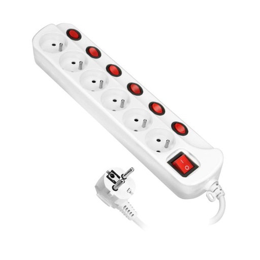 [ORNOR-AE-13162/1,5M] 140139-Multiswitch powerstrip  with independent ON/OFF switches for 6 sockets, cable 3x1mm2, 1.5m long, total power consumption of 2300W , for Belgium and France -ORN