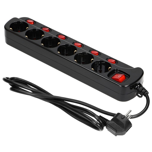 [ORNORAE13162(GS)/B/1,5M] 140142-Multiswitch powerstrip, schuko sockets, black with independent ON/OFF switches for 6 schuko sockets , cable 3x1,5mm2, 1.5m long, total power consumption of 3680W, for Netherlands and Germany -ORN