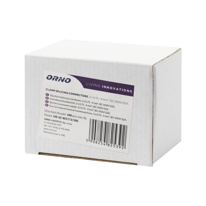 [ORNOR-SZ-8017/3/100] 140285- 3-draads klemverbinder; voor draad 0,75-4 mm²; IEC 450V/32A, 100 st.